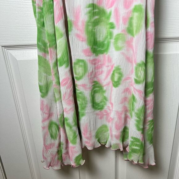 GANNI Womens Pink Green Pleated Ruffle Georgette Strap Mini Dress Sz S - Picture 6 of 9